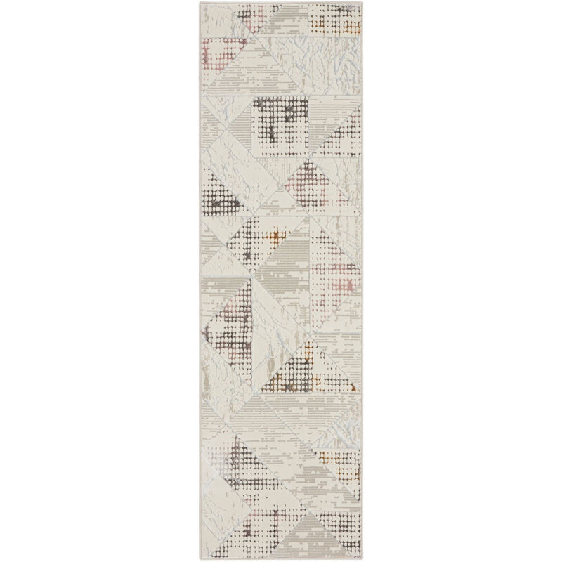 Glitz GLZ04 Geometric Framed Runner Rugs by Nourison in Ivory Multi