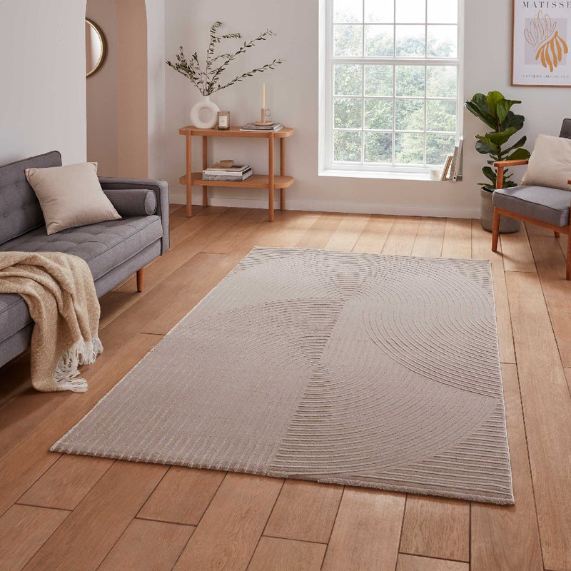 Flores 1924 Spiral Textured Washable Rug in Mink Brown