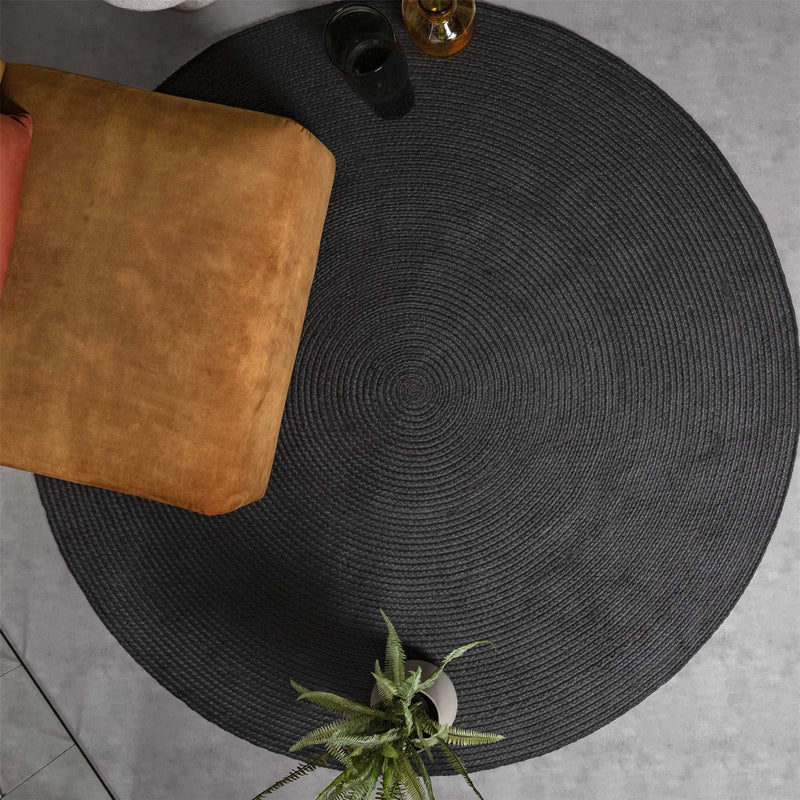 Nico Outdoor Circle Round Rugs in Charcoal Grey