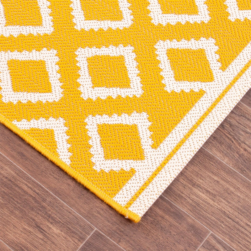 Terrace Diamond Modern Geometric Outdoor Rugs in Gold Yellow