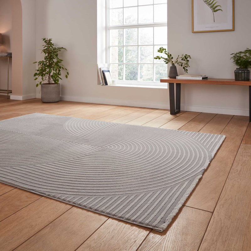 Flores 1924 Spiral Textured Washable Rug in Grey