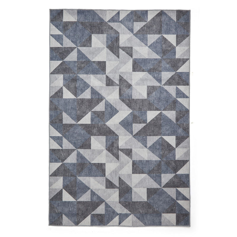 Coral H1057 Modern Washable Geometric Rugs in Blue Grey