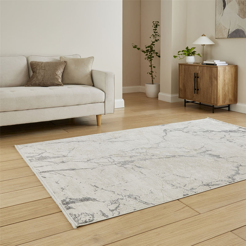 Mirage MR15 Modern Abstract Marble Metallic Rugs in Grey