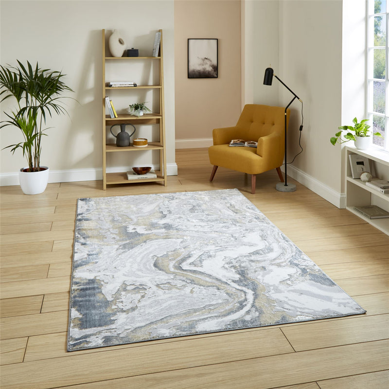 Tidal TL837 Modern Abstract Marble Rugs in Silver Beige