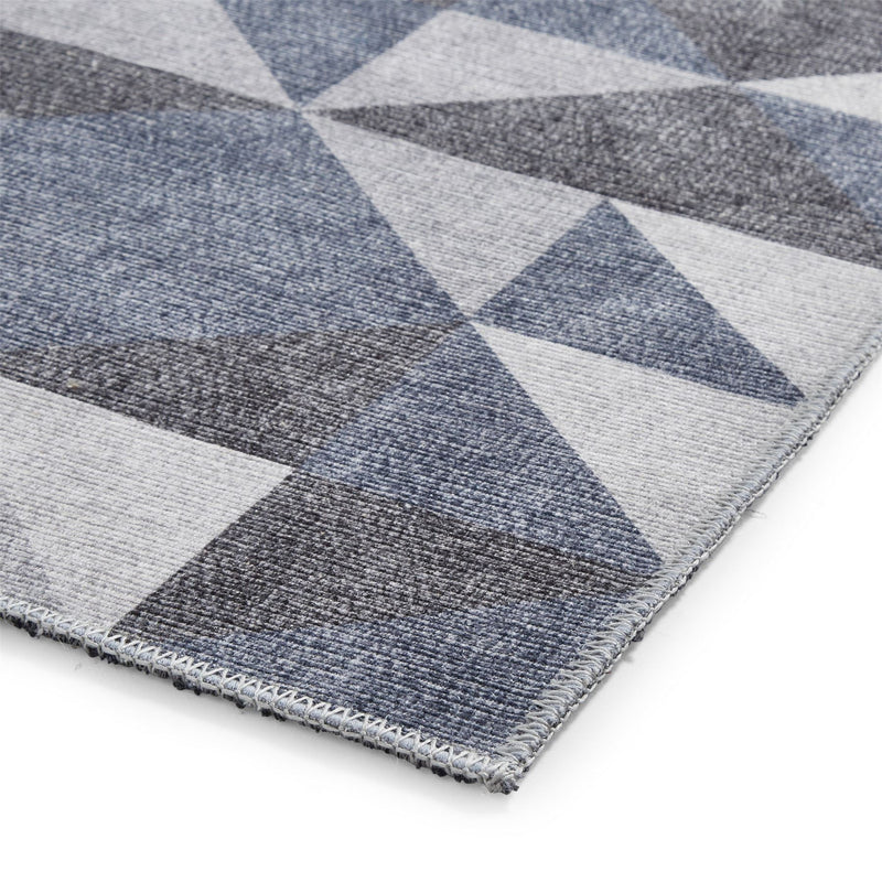 Coral H1057 Modern Washable Geometric Rugs in Blue Grey