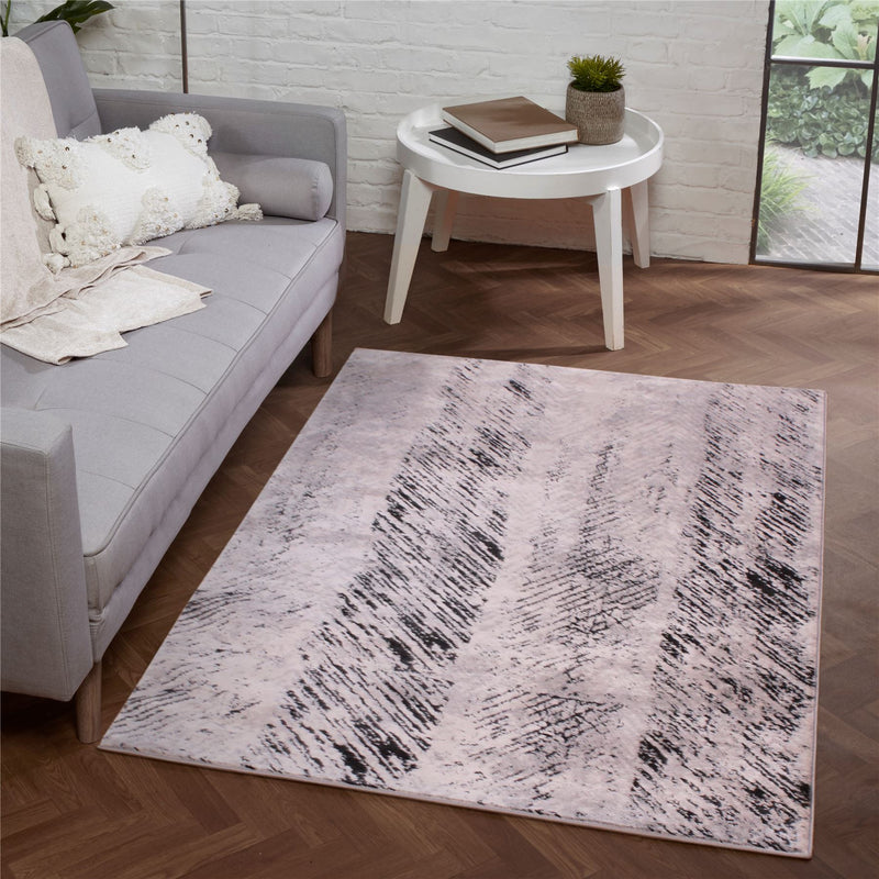 Arabella Imperial Distressed Abstract Modern Rug in Black White