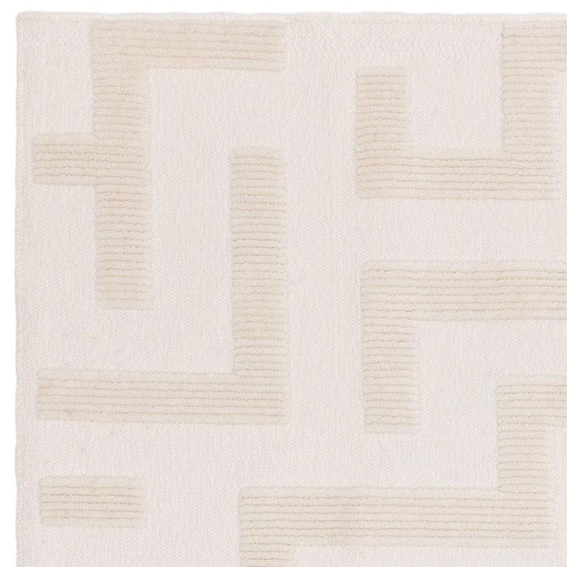 Freja Cove Boho Textured Geometric Washable Rugs in Ivory White