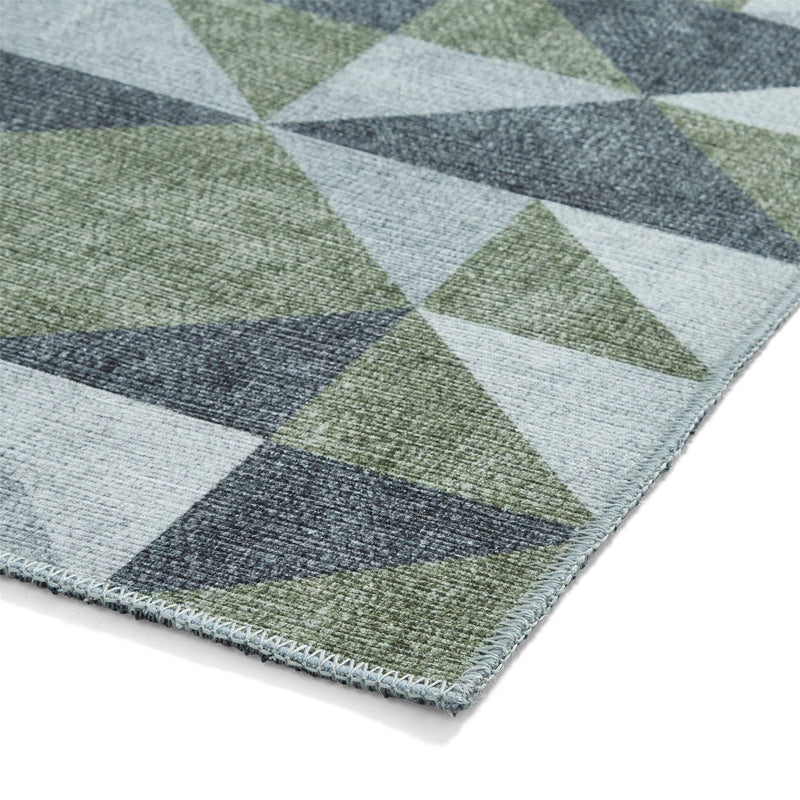 Coral H1057 Modern Washable Geometric Rugs in Green Grey