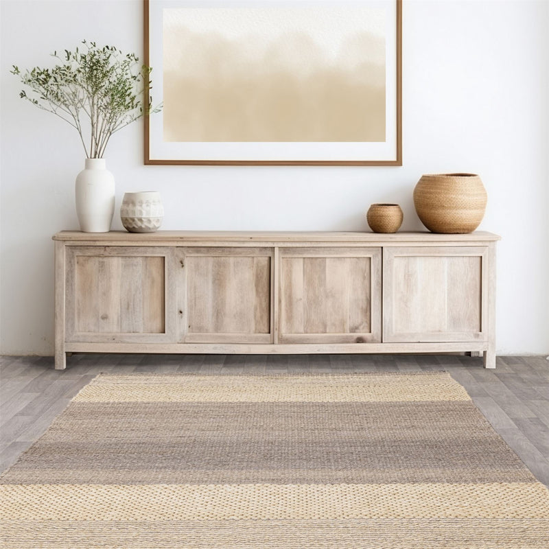 Cedar Stripe Jute Reversible Flatweave Rugs in Natural Grey