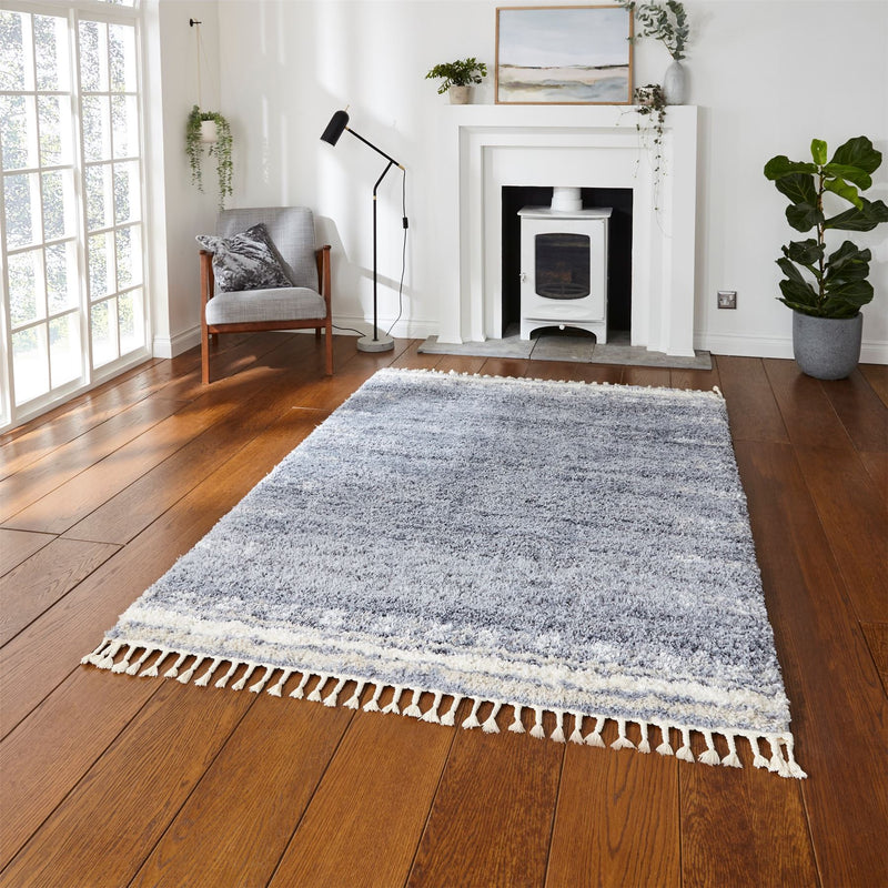 Boho Moroccan 1696 Shaggy Rugs in Grey Ivory