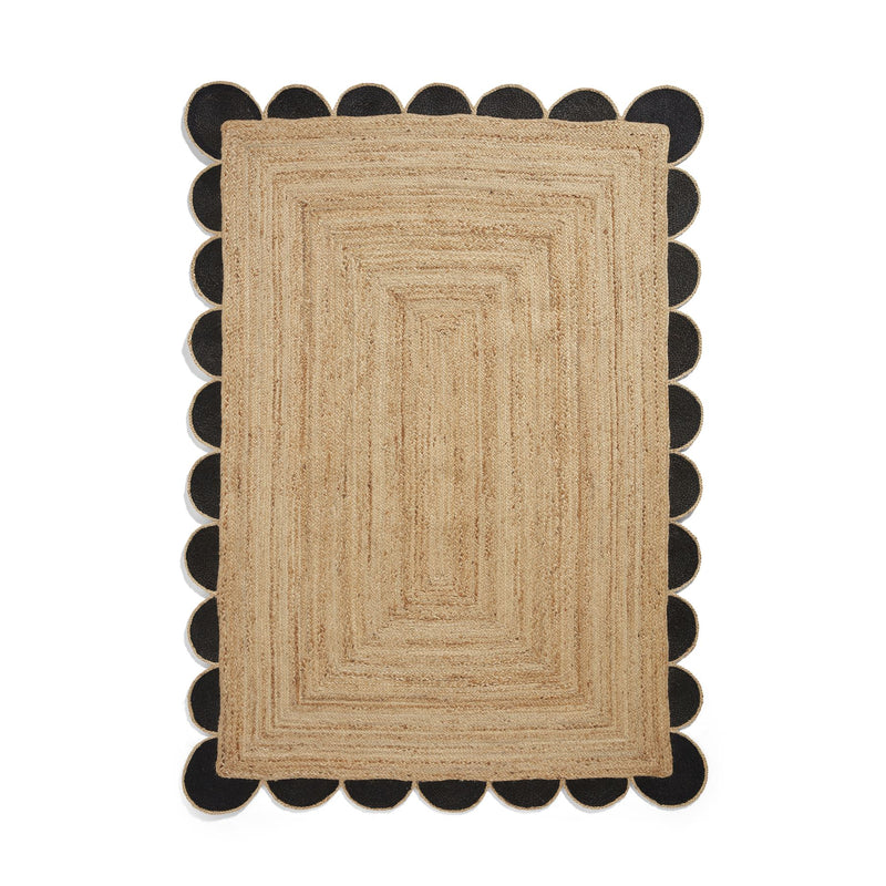 Savannah Jute Scallop Plain Flat Weave Rugs in Black