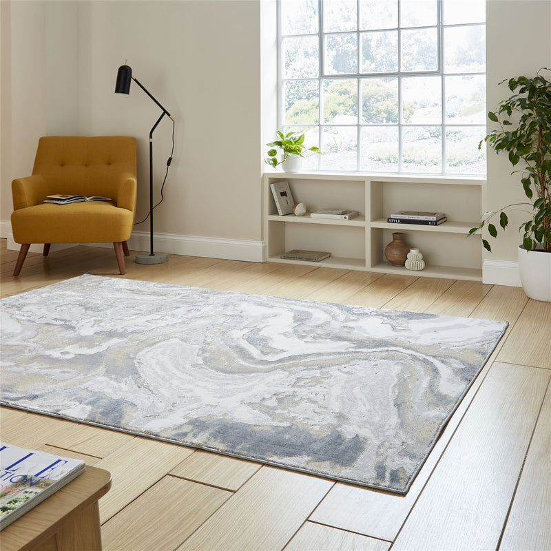 Tidal TL837 Modern Abstract Marble Rugs in Silver Beige