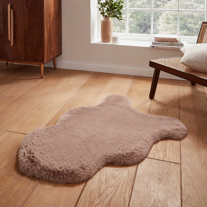 Super Teddy Plain Shaggy Faux Sheepskin Rugs in Mink Brown