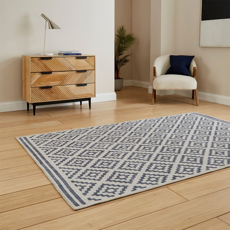 Coral H1058 Modern Washable Geometric Rugs in Blue