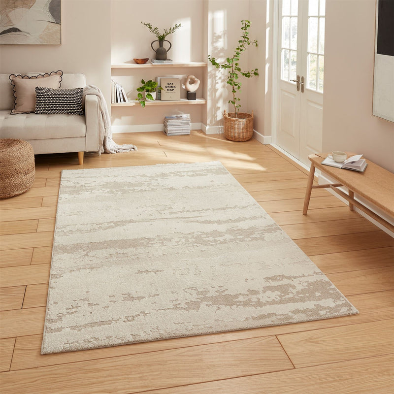 Elio 62841 Textured Abstract Modern Rugs in Cream White