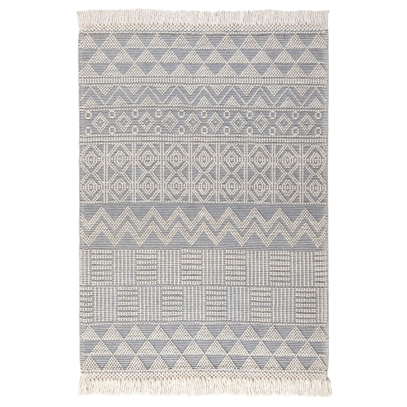 ANYA01 Boho Geometric Zig Zag Rug in Ivory Slate Grey