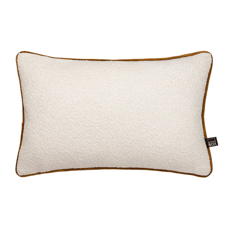 Leighton Boucle Velvet Piping Bolster Cushion in Cream Mustard Yellow