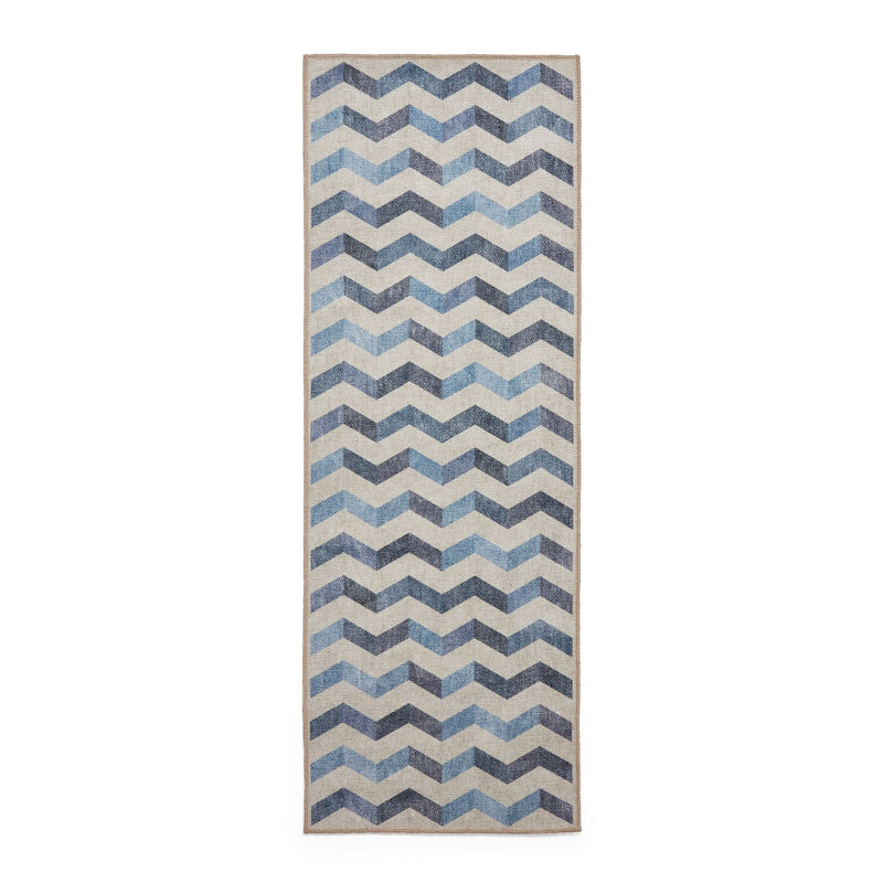 Coral H1059 Modern Washable Chevron Runner Rugs in Blue