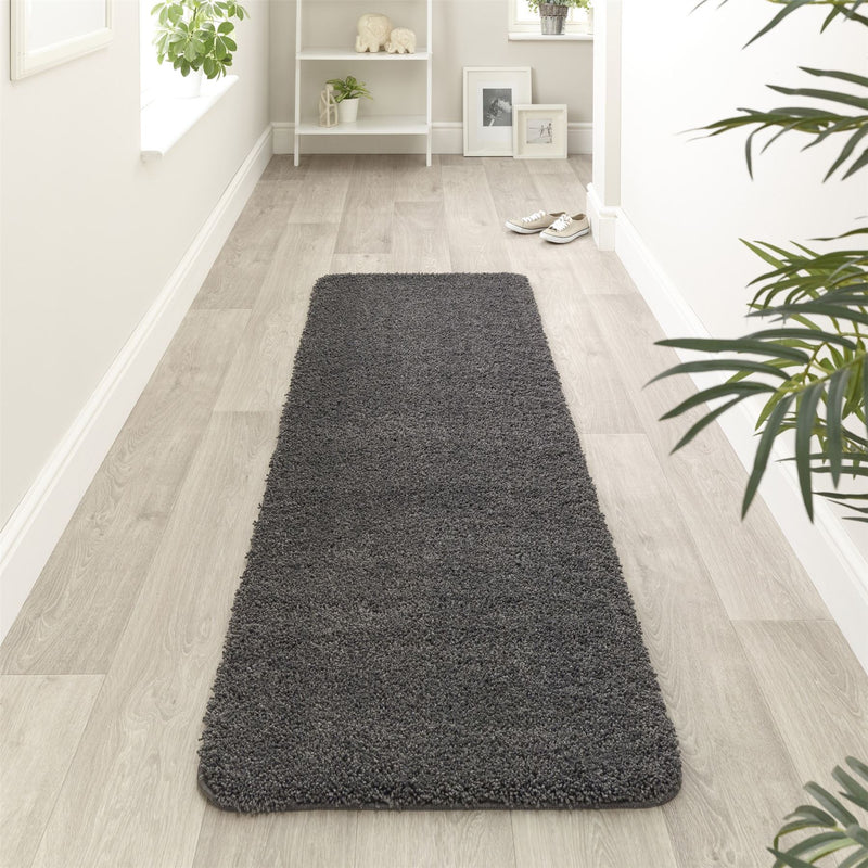 Buddy Washable Hallway Runner Rugs in Charcoal