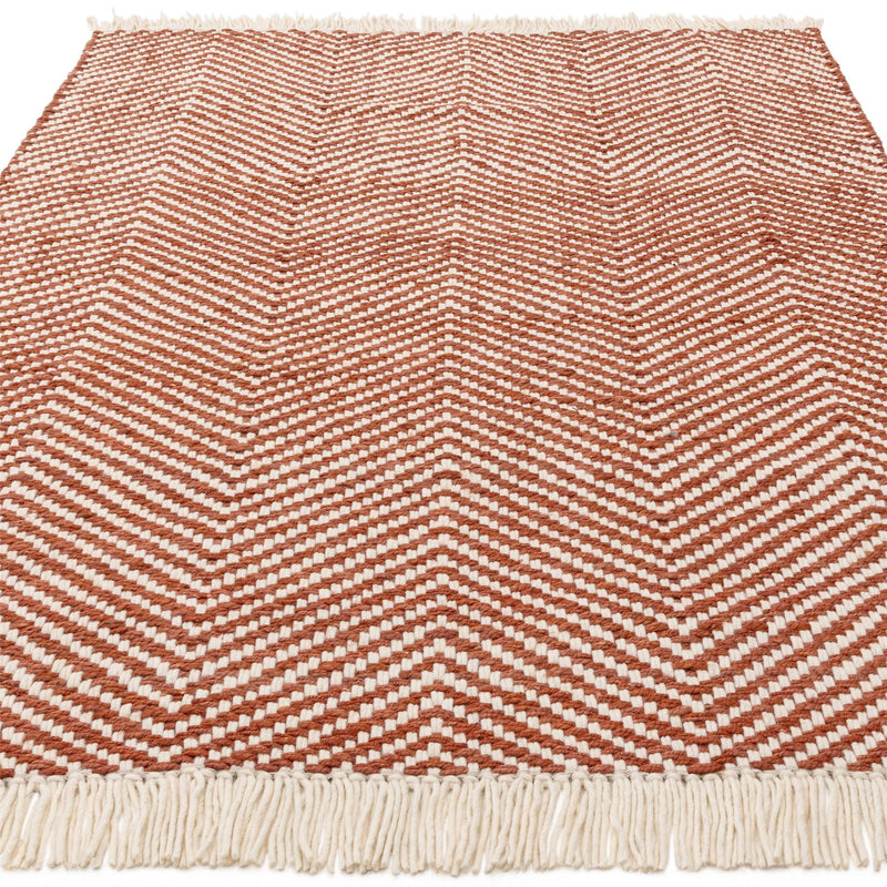 Vigo Flatweave Geometric Boho Jute Wool Rugs in Rust Brown