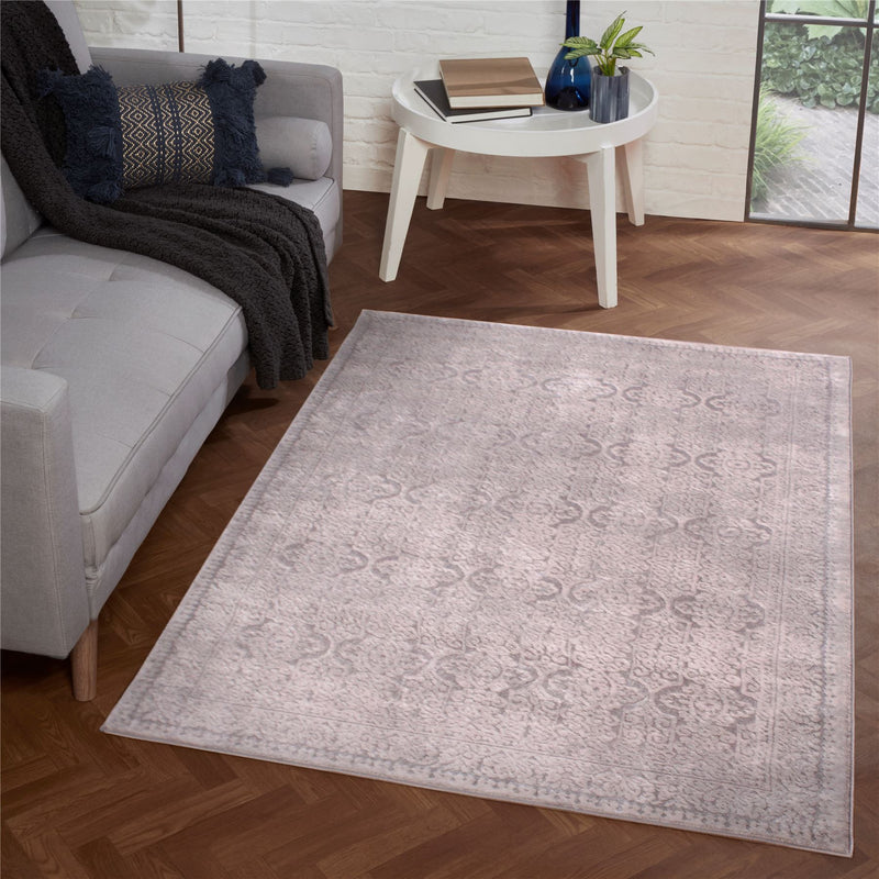 Arabella Opaque Damask Textured Modern Rug in Cream