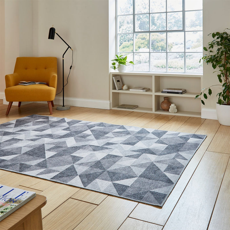 Coral H1057 Modern Washable Geometric Rugs in Grey