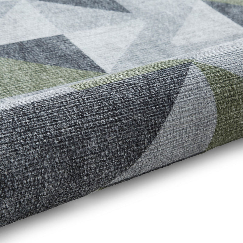 Coral H1057 Modern Washable Geometric Runner Rugs in Green Grey