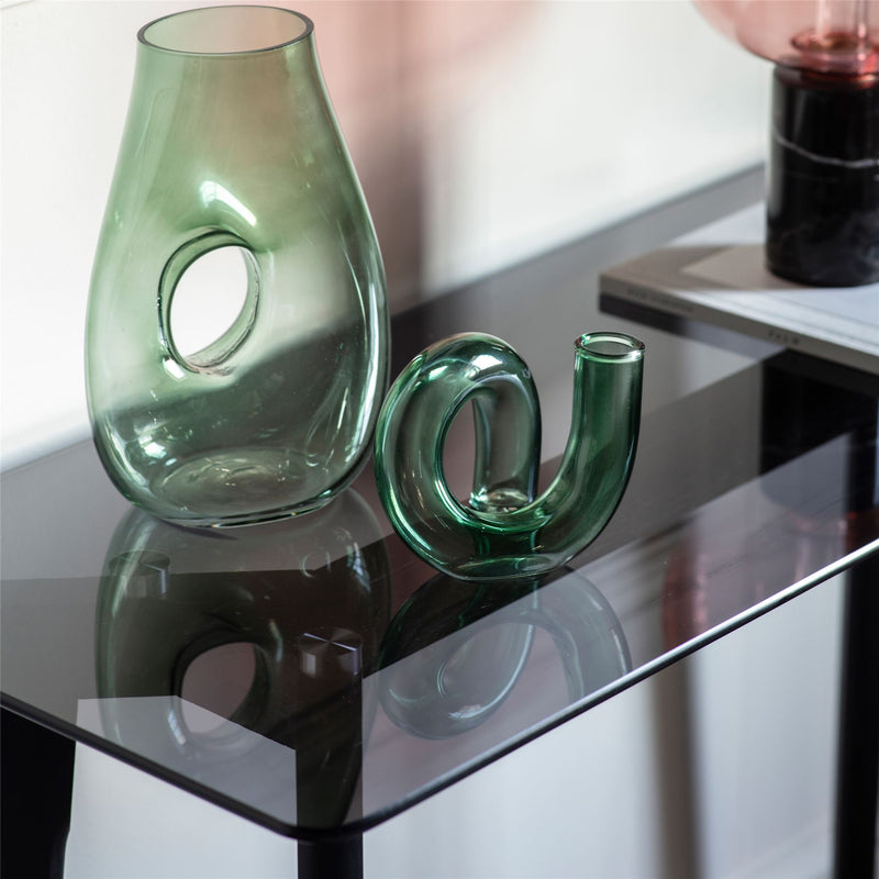 Blake Black Oak Console Table with Smoked Glass Top