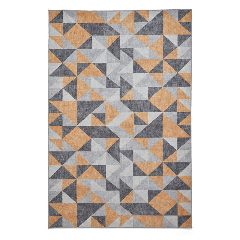 Coral H1057 Modern Washable Geometric Rugs in Yellow Grey