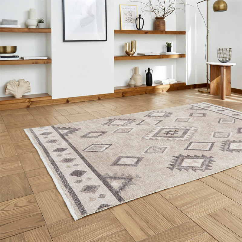 Whisper H1066 Washable Geometric Flat Weave Rugs in Beige