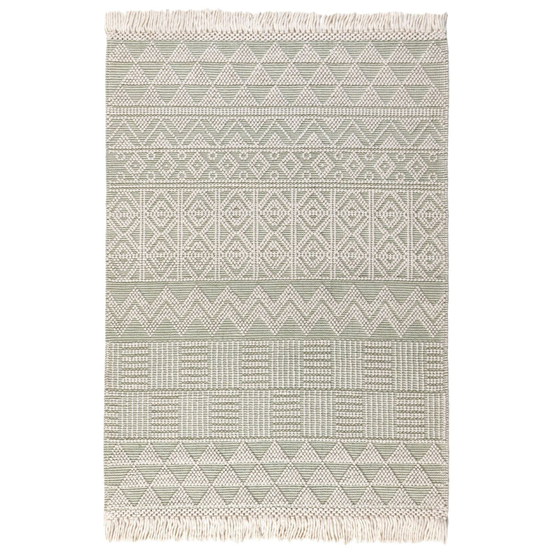 ANYA01 Boho Geometric Zig Zag Rug in Ivory Mint Green