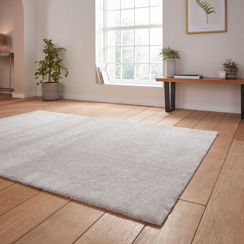 Cove Plain Plush Soft Shaggy Washable Rug in Silver Grey