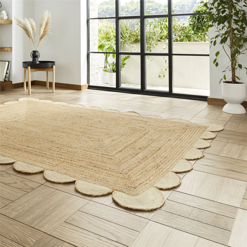 Savannah Jute Scallop Plain Flat Weave Rugs in Natural