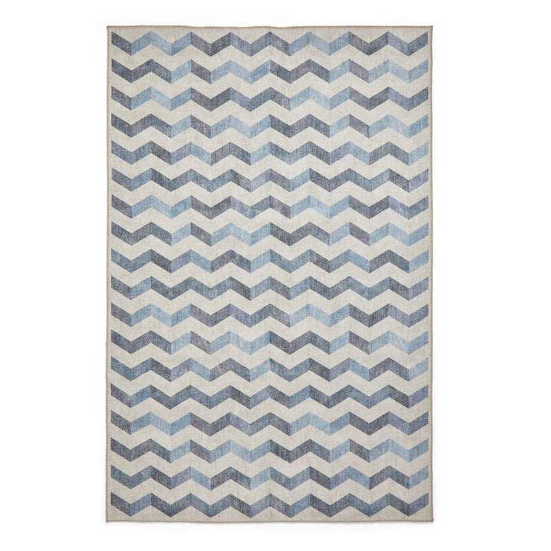 Coral H1059 Modern Washable Chevron Rugs in Blue