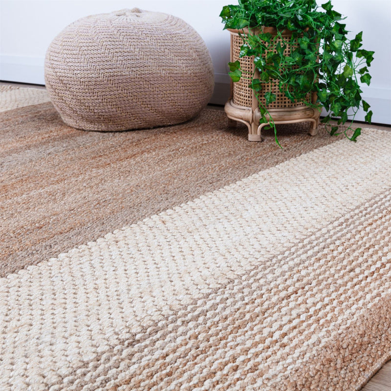 Cedar Stripe Jute Reversible Flatweave Rugs in Natural Bleach