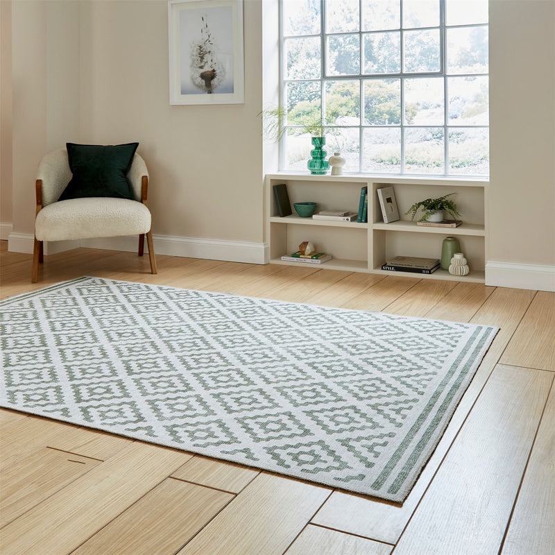 Coral H1058 Modern Washable Geometric Rugs in Green