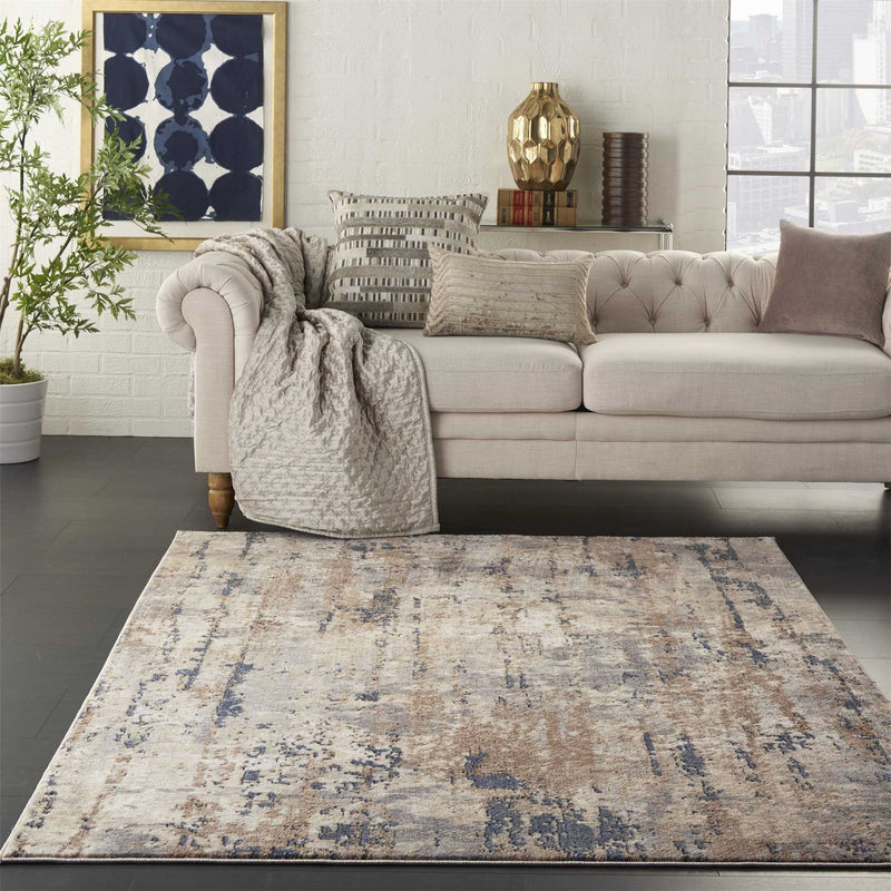 Quarry QUA01 Abstract Distressed Rugs in Beige Grey by Nourison