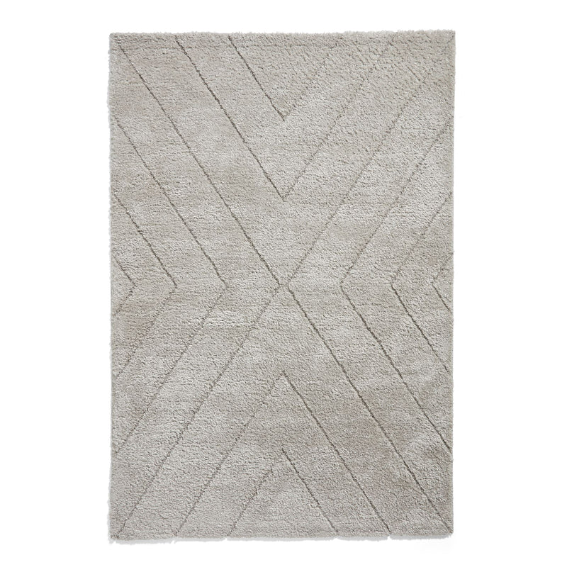 Ideal Shaggy 80362 Berber Geometric Rugs in Silver Grey