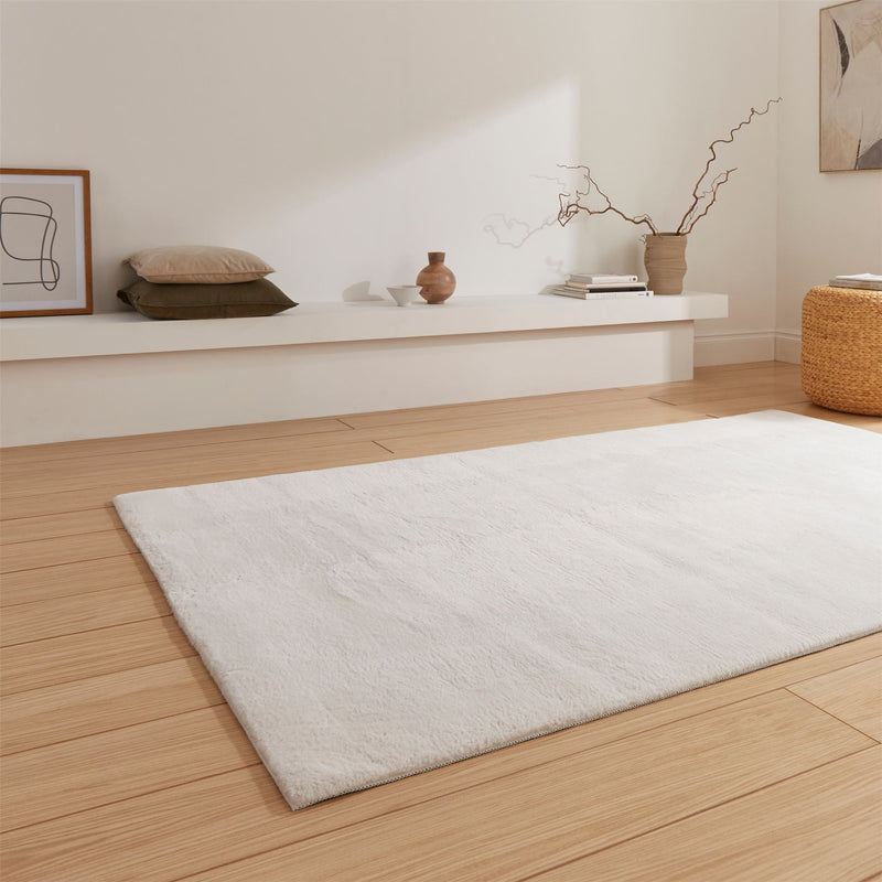 Snug Rug Modern Plain Soft Rugs in Cream White