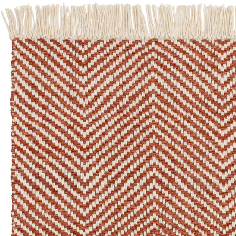 Vigo Flatweave Geometric Boho Jute Wool Rugs in Rust Brown