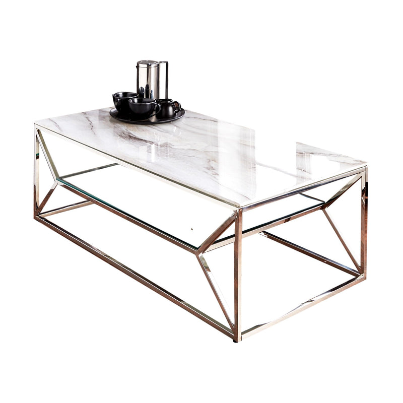 Delilah Marble Glass Coffee Table with shelf