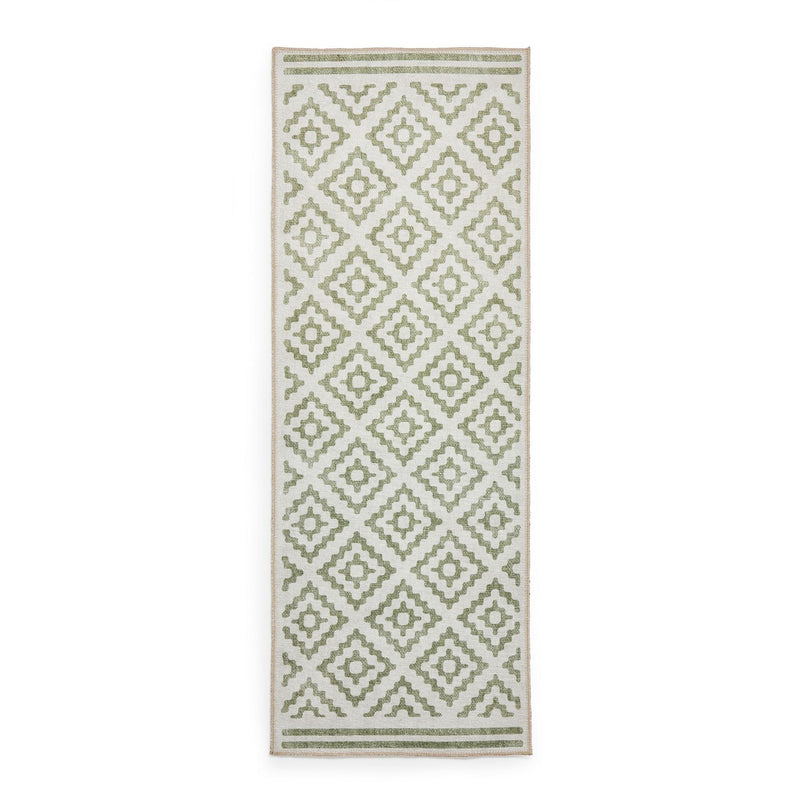 Coral H1058 Modern Washable Geometric Runner Rugs in Green