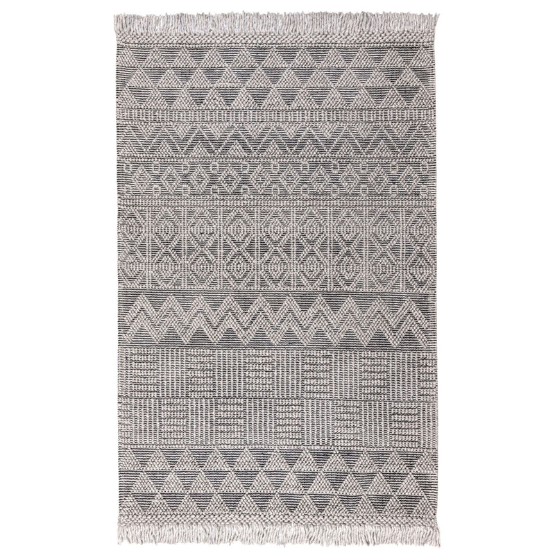 ANYA01 Boho Geometric Zig Zag Rug in Grey Black