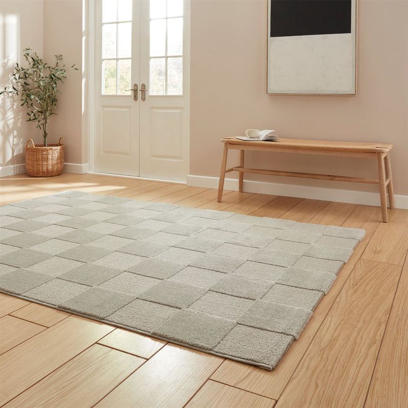 Elio 69924 Textured Geometric Modern Rugs in Silver Grey