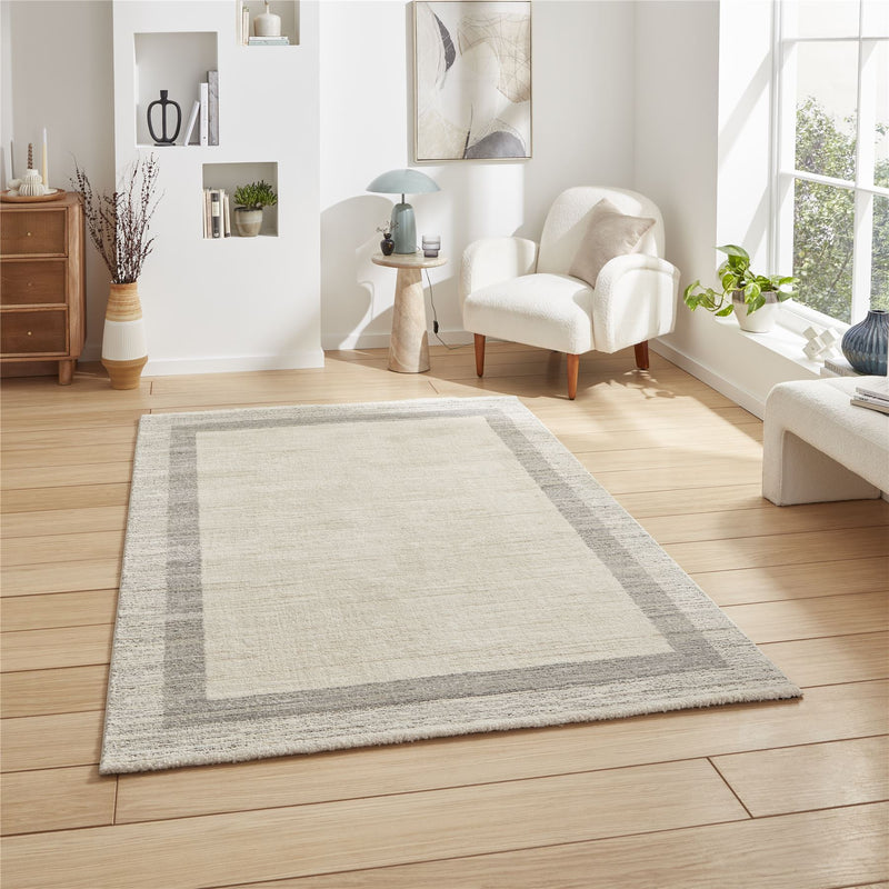 Geneva 01616 Berber Textured Border Rugs in Beige