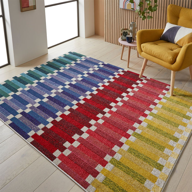 Carnaval CAR108 Geometric Rug by Concept Looms in Multicolour