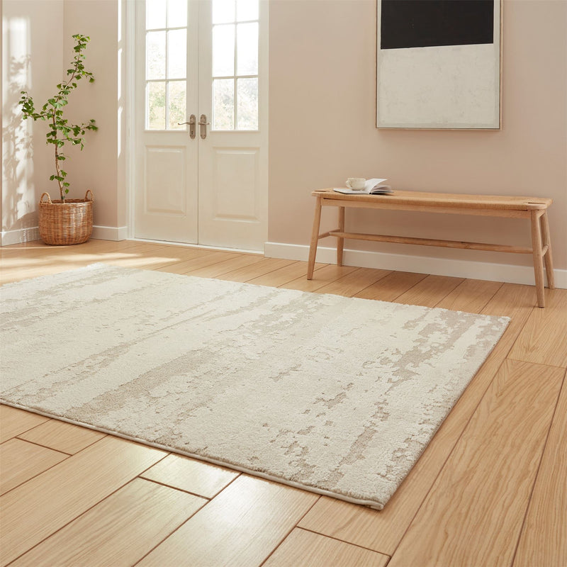 Elio 62841 Textured Abstract Modern Rugs in Cream White