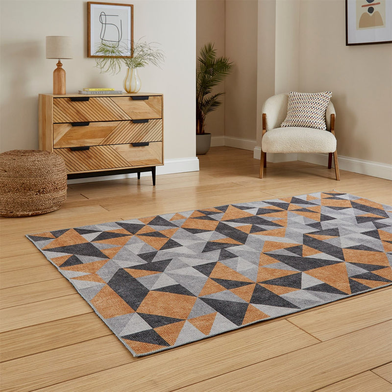 Coral H1057 Modern Washable Geometric Rugs in Yellow Grey