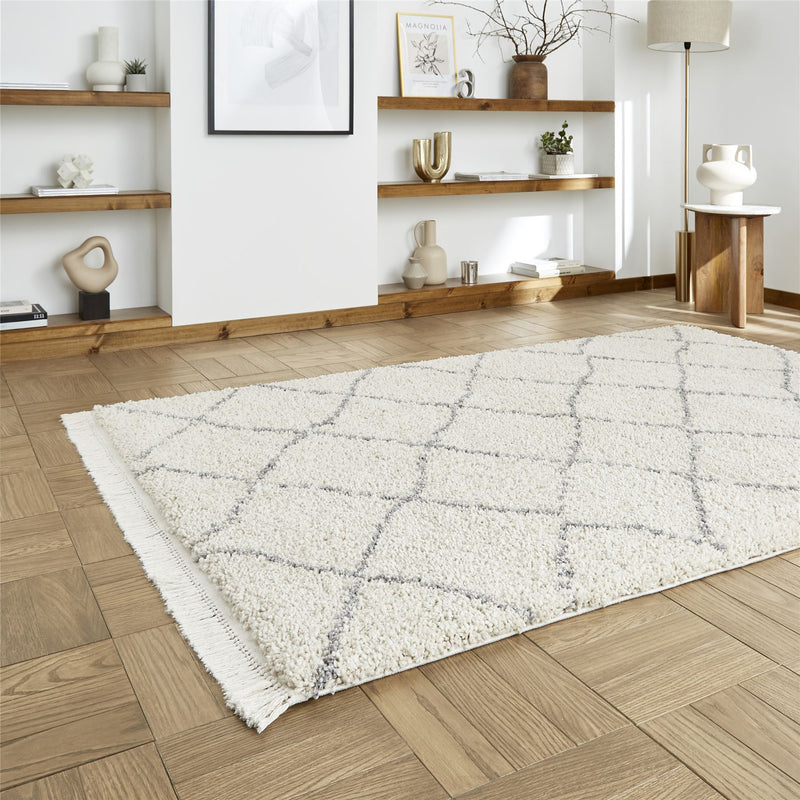 Boho 5413 Berber Shaggy Modern Rugs in Cream White