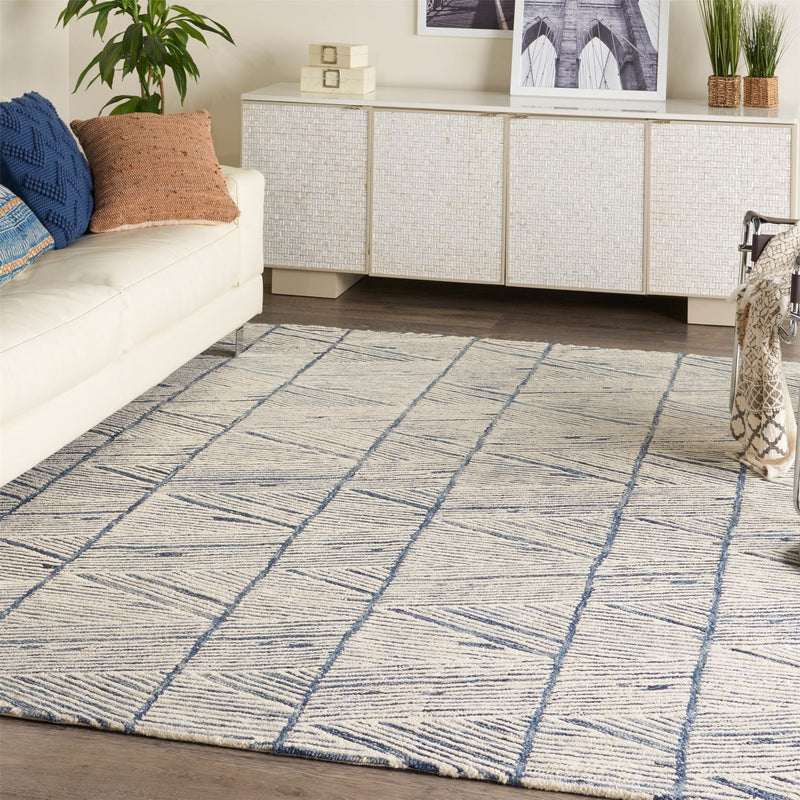 Colorado CLR01 Linear Wool Rugs by Nourison in White Blue